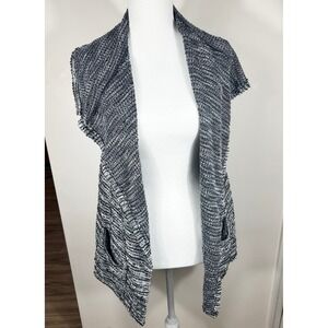 NOMADIC TRADERS Black White Textured Knit Open Front Vest Cardigan Womens S Cozy